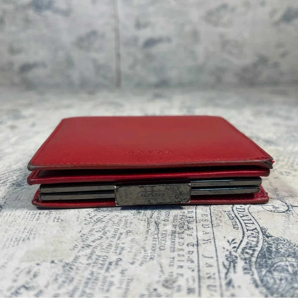 Coach Vintage Red Leather Kiss-lock Coin Wallet with Snap Closure